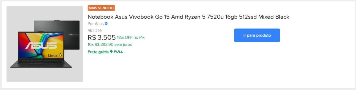 Notebook Asus Vivobook Go 15 Amd Ryzen 5 7520u 16gb 512ssd Mixed Black