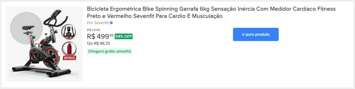 Bicicleta Ergométrica Bike Spinning Garrafa 6kg Sensação Inércia Com Medidor Cardíaco Fitness Preto e Vermelho Sevenfit Para Cardio E Musculação