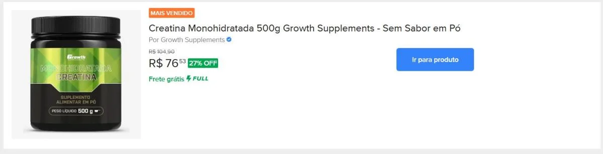 Creatina Monohidratada 500g Growth Supplements - Sem Sabor em Pó