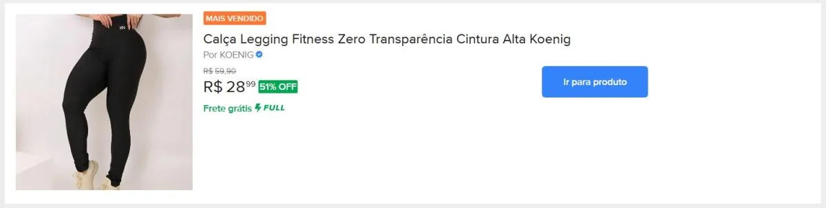 Calça Legging Fitness Zero Transparência Cintura Alta Koenig