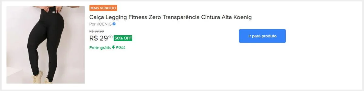 Calça Legging Fitness Zero Transparência Cintura Alta Koenig