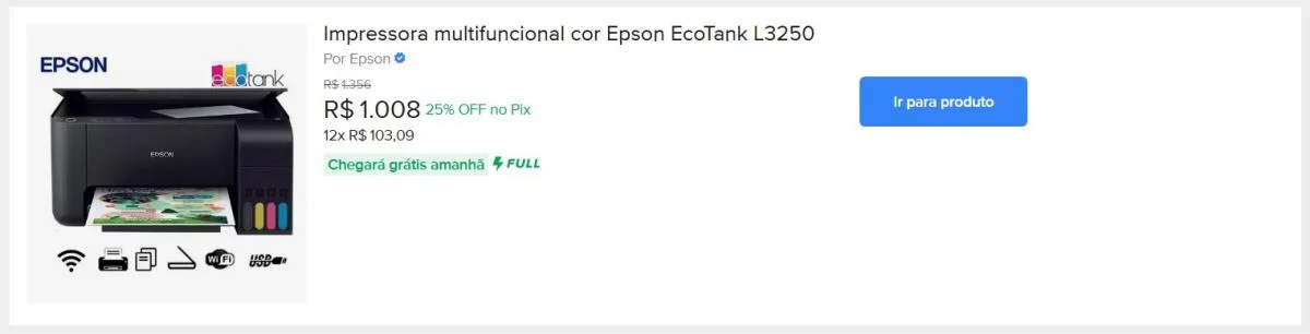 Impressora multifuncional cor Epson EcoTank L3250