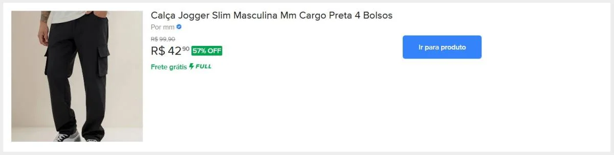 Calça Jogger Slim Masculina Mm Cargo Preta 4 Bolsos