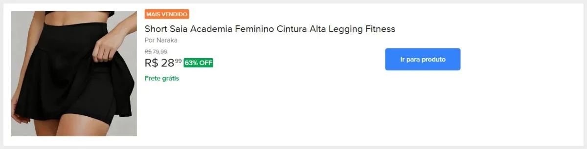 Short Saia Academia Feminino Cintura Alta Legging Fitness