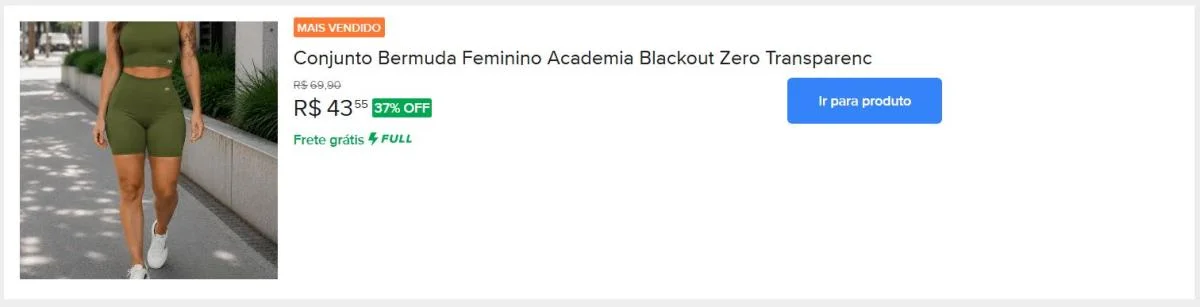 Conjunto Bermuda Feminino Academia Blackout Zero Transparencia